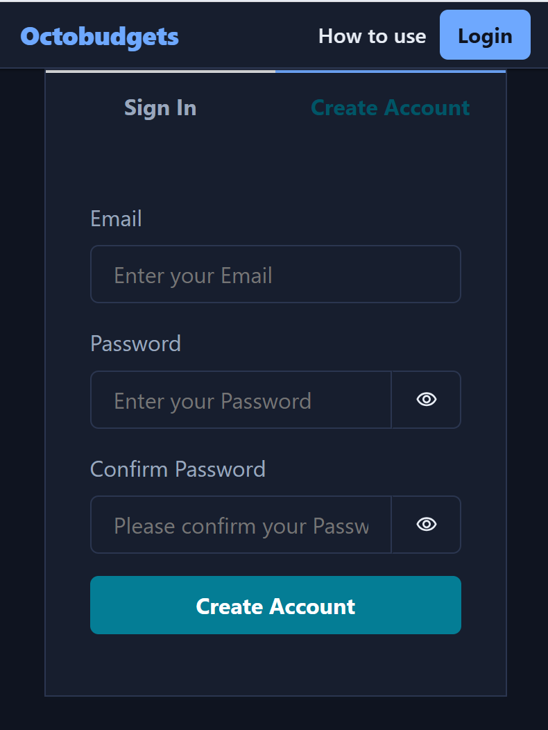 the sign-in / sign-up screen